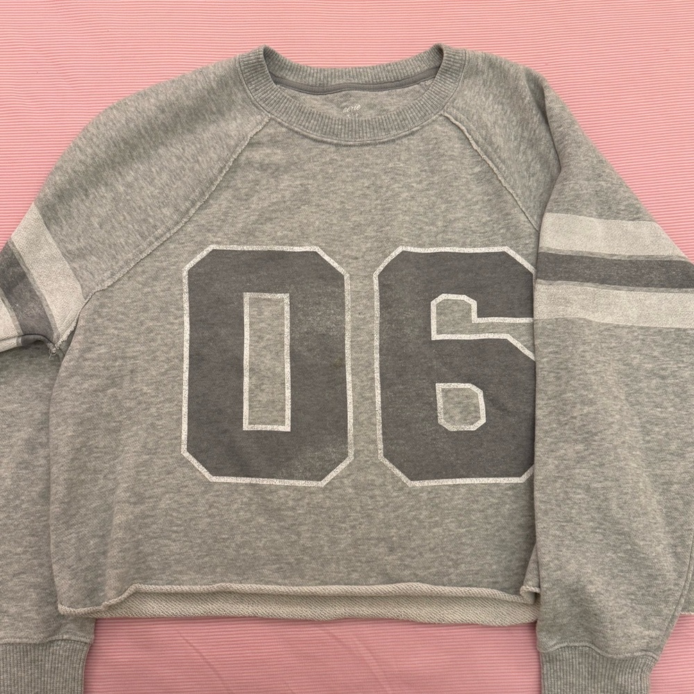 Aerie Gray Cropped Sweatshirt with Number Design
